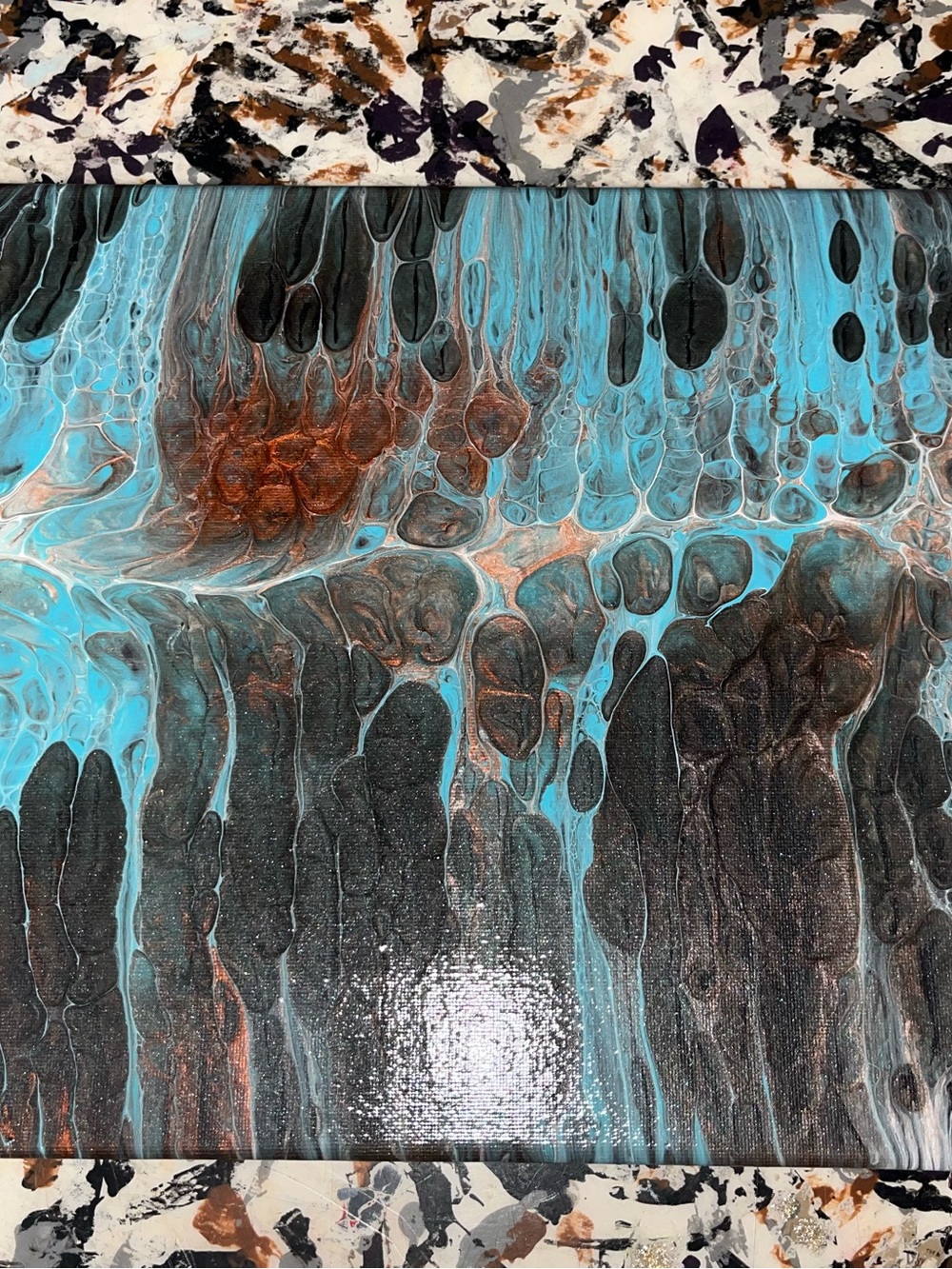 Abstract Fluid Art Wall Canvas in Turquoise, Copper & Black